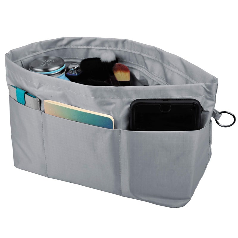 Vercord Purse Organizer Insert Bag Tote Handbags Pocketbook Inserts Organizers Zipper 11 Pockets Light Grey Medium - Image 3